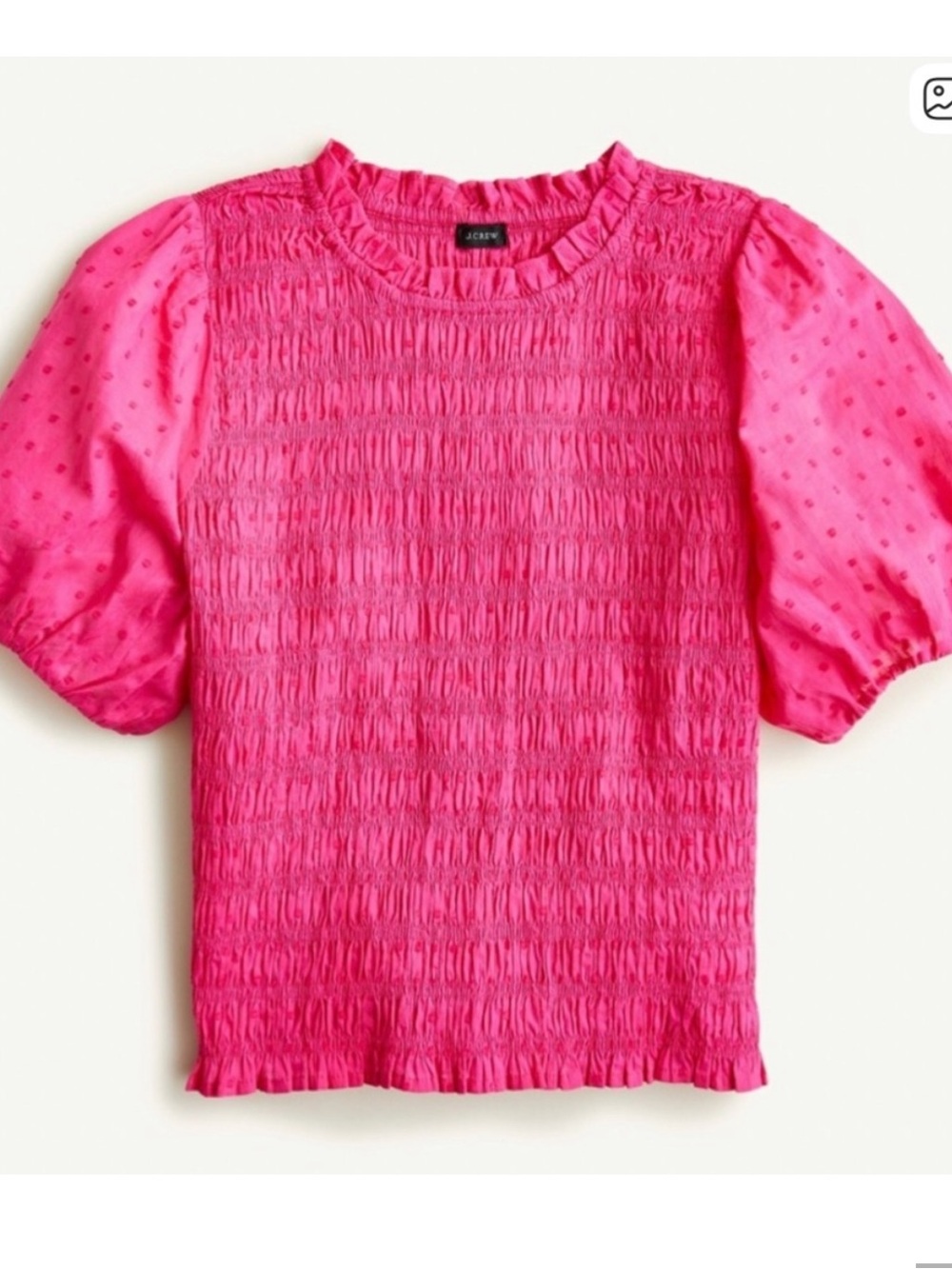 J. Crew Hot Pink Smocked Puff Sleeve Top